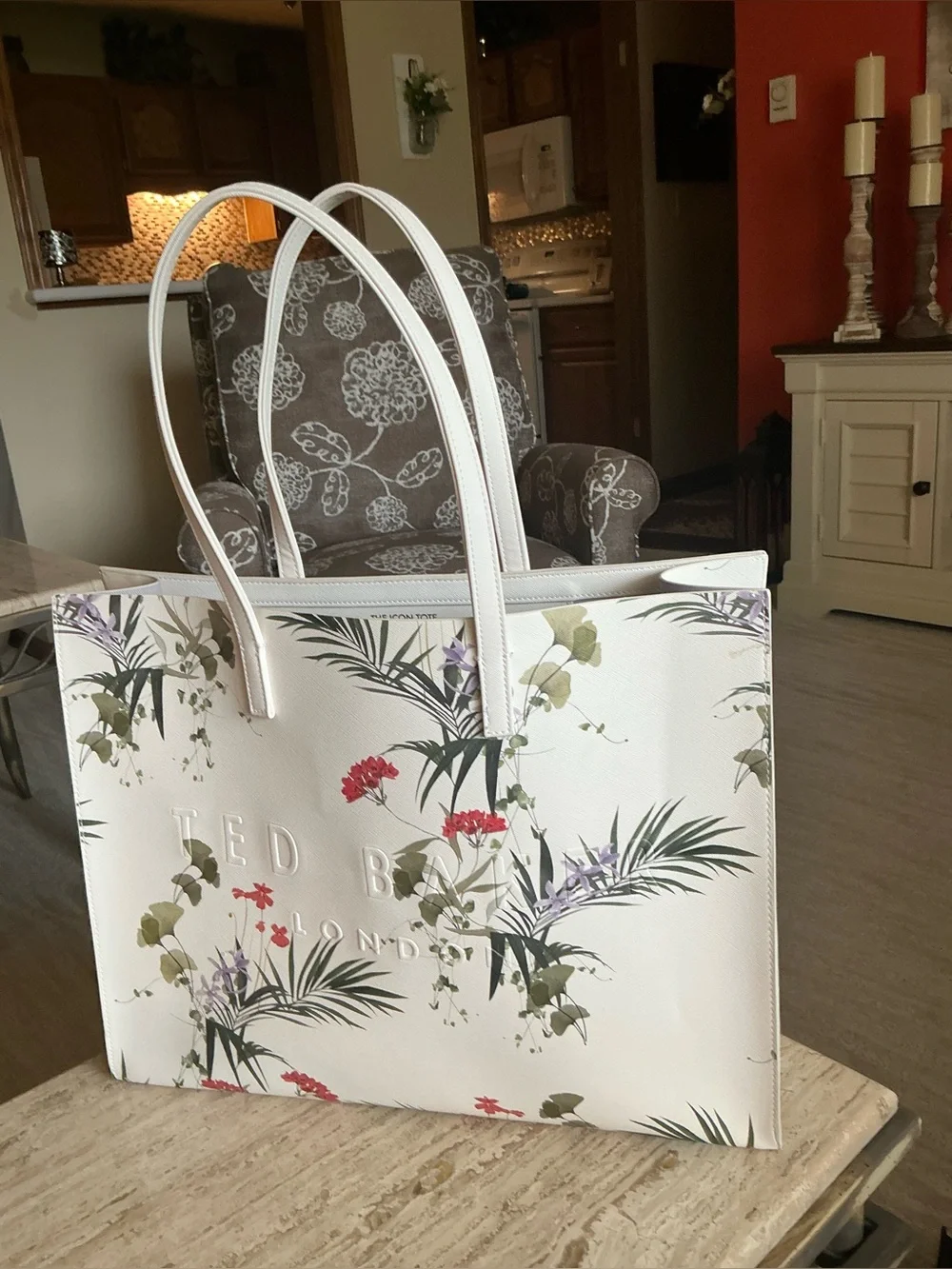 Ted Baker London Icon Tote Botanical Floral Shopper Shoulder Bag White Large